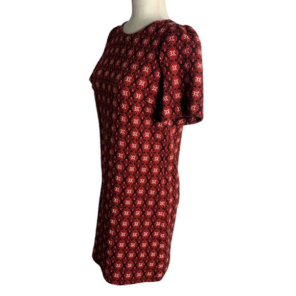 Ann Taylor Loft Quilted Mini Sheath Dress S Black Red Short Sleeves Zipper - Picture 3 of 6